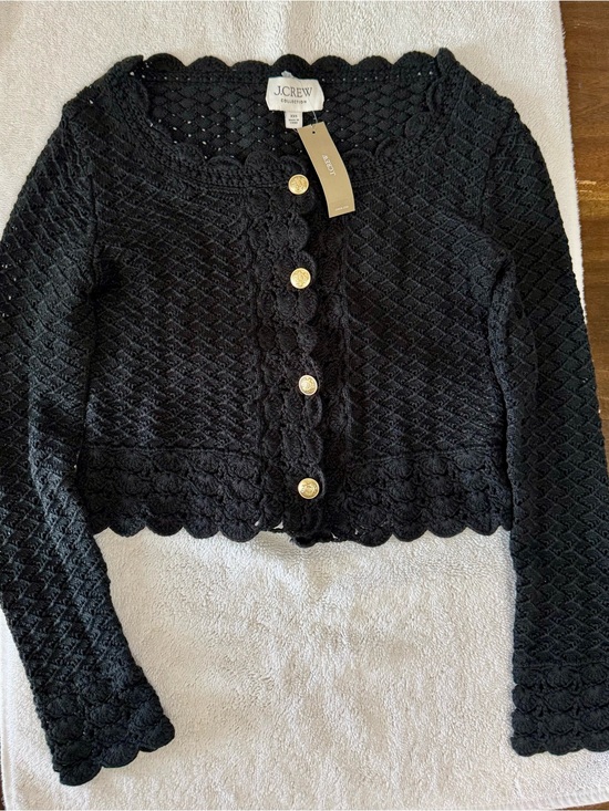 J. Crew Sweaters - J. Crew Black Scallop-Edge Cropped Cable Cardigan with Gold Buttons
